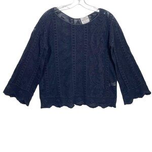 Giada Forte Crochet Open Knit Top Black Size 4 Made in Italy